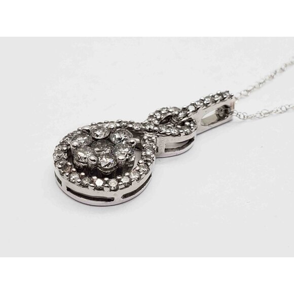 0.3 ctw Diamond Cluster Infinity Loop Pendant Necklace 10k White Gold - Picture 2 of 5